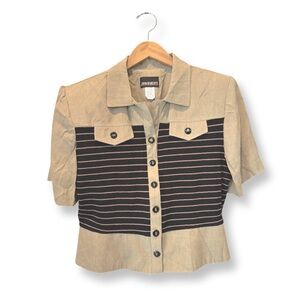 Vintage | J. Jill Beige and Black Button-Up Shirt
